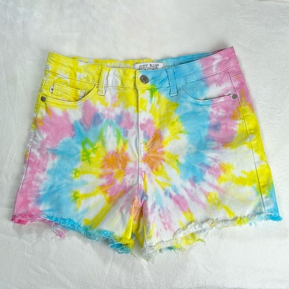 Judy Blue Pants - JUDY BLUE Tie Dye Denim Jean Shorts Size Medium Hippie Boho Festival Colorful